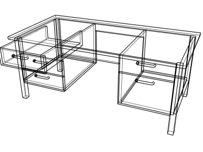 Modern Wooden Executive Office Desk with Drawers 3D model