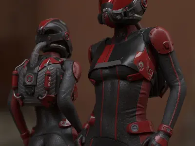 FX01 Female Space Suit Red LITE VERSION Low-poly 3D model