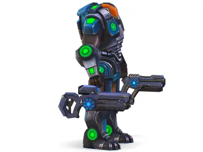 Man Cyborg - Male Soldier with Automatic Rifle and Pistol Low-poly 3D model