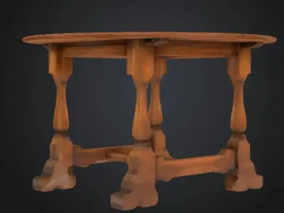 Medieval Wooden Oval Table STL OBJ 3D model