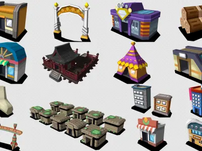Collection Cartoon Building  Low-poly 3D model
