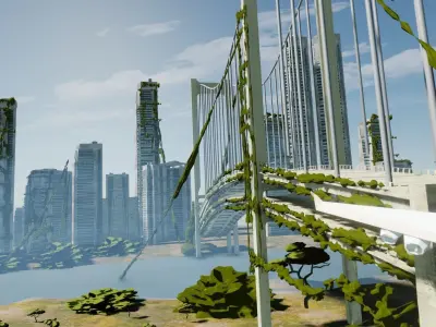 blender anime bridge and city 3D model