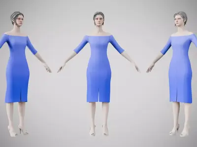 Dress 14 Very Light Blue Low-poly 3D model