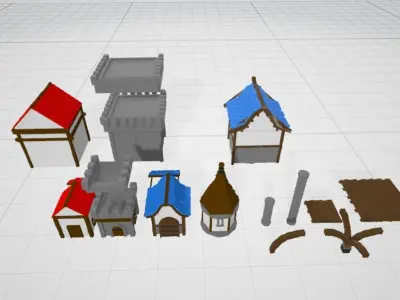 LowpolyMedievalHouseMODULAR castle set Free low-poly 3D model
