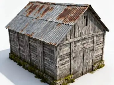 Realistic Weathered Wooden Shed 3D Model Low-poly 3D model