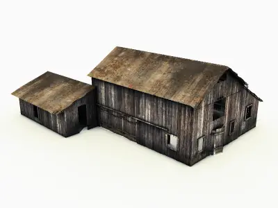 Barn model old with rusty roof Low-poly 3D model