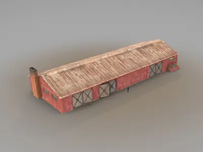 Old Garage 01 red  Low-poly 3D model