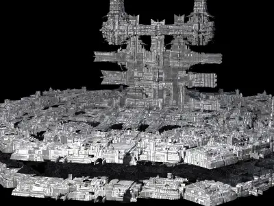 Sci-Fi City dystopia base City Ship 2 3D model