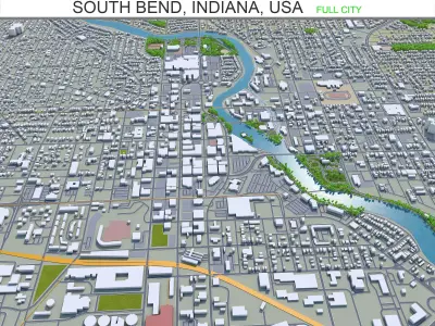 South Bend Indiana USA 25km Low-poly 3D model