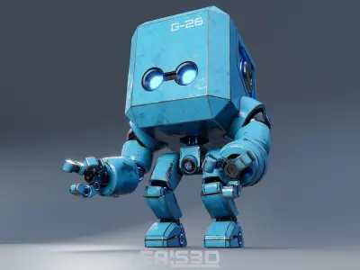 Cute Space Robot Rigged G-26 Blue 3D model