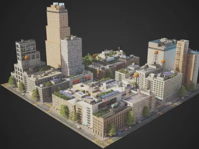 Realistic City District A21-A26 MAYA Low-poly 3D model
