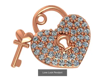 16 Love Lock Key Charm Pendant Necklace 3D Model Pack