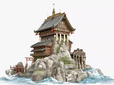 Old Asian Building Low-poly 3D model