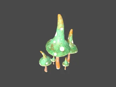 Fantasy Mushroom G09 Green Orange - Scene Backdrop Design Low-poly 3D model