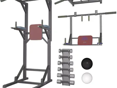 Wall horizontal bar horizontal bar 3 in 1 and Dumbbells 3D model
