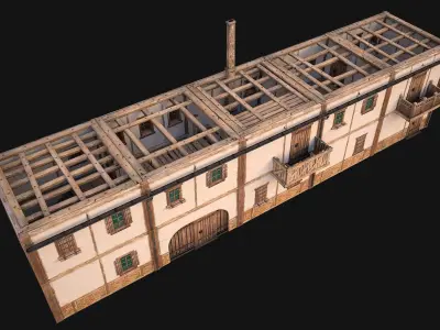 Medieval house with balcony Low-poly 3D model