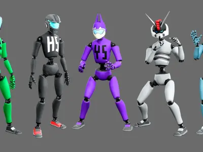 10 unique robots Low-poly 3D model
