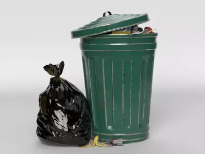 Trash can and garbage 3D model