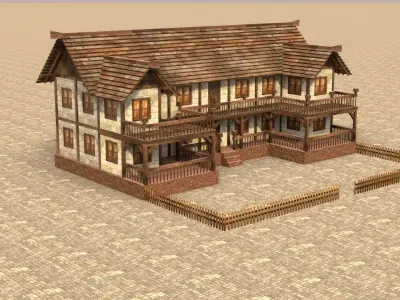 village house medieval time house 3d low poly Low-poly 3D model