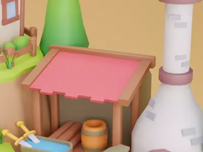 Low Poly Cartoon Blacksmith  Diorama Low-poly 3D model