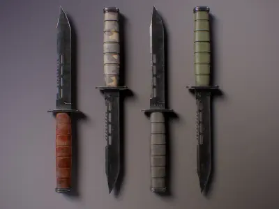 PBR Futuristic Kabar Combat Knife Set Low-poly 3D model