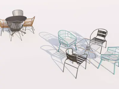 Modern Outdoor Wire Mesh Patio Chair Set 3D model