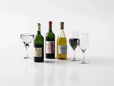 Realistic Wine Bottles and Glasses Free 3D model