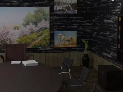 Office conference room with paintings on wall Low-poly 3D model