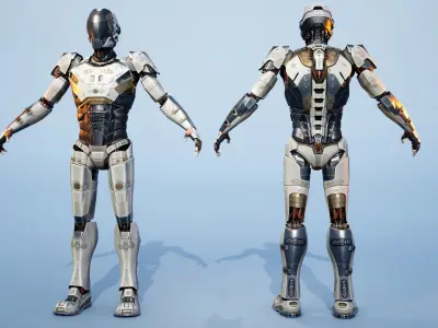 Sci-fi Mechanical Robot Android with Carvings 3D model 3D model