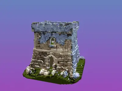 Voxel Medieval Stone Tower Low-poly 3D model