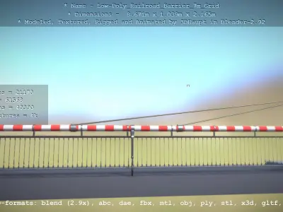 Low-Poly Railroad Barrier 7m with Protective Grid Low-poly 3D model