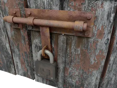 Rusty old door latch and lock   Low-poly 3D model