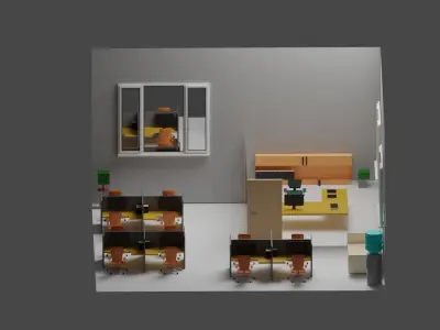 3D Low-Poly Office with desk and chairs Low-poly 3D model