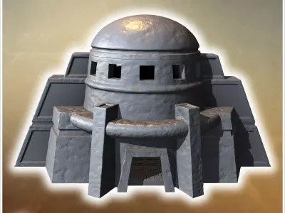 Round-domed watchtower with angular supports narrow windows and  3D print model
