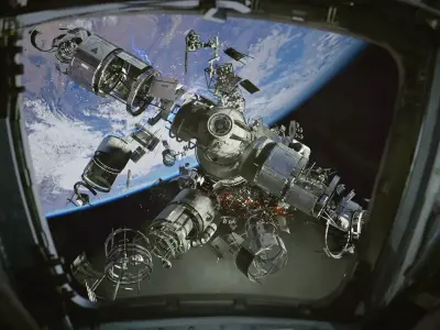 Abandoned SpaceStation Low-poly 3D model