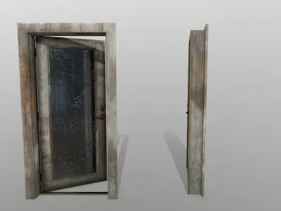 door 2 old wooden with glass window Low-poly 3D model