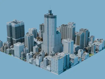 City Downtown Skyscraper Street Low-poly 3D model