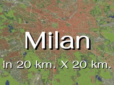 Milan Italy in  20 km x 20 km - city and urban 3D model