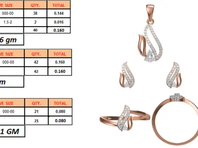 Light wt Ring Earrings Pendant set 3dm stl 1-render details 3D print model buy