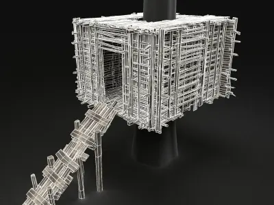 TREE PLATFORM HOUSE WOODEN CONSTRUCTION SCOUT TOWER WATCHTOWER Low-poly 3D model