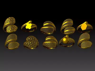 10 BEAUTIFUL LIGHT WEIGHT RINGS READY TO PRINT 3D Model Pack