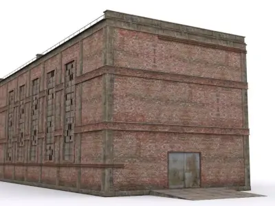 Hangar brick building Low-poly 3D model