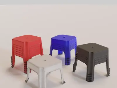 Stackable Small Plastic Stool Low-poly 3D model