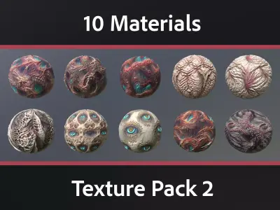10 Materials Skin Monster Seamless PBR Pack 2 Texture