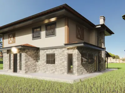 House Design with Landscape and Interior Plan 3D model
