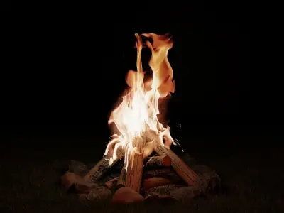 Bonfire fire pit with logs for campfire  3D model