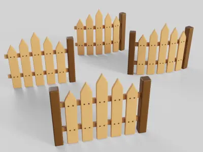 Cartoon Fence Collection Low-poly 3D model