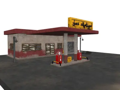 Desert Gas Station Low-poly 3D model