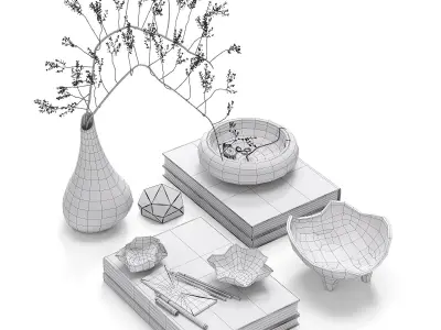 Decorative set with indoor bouquet 3D model