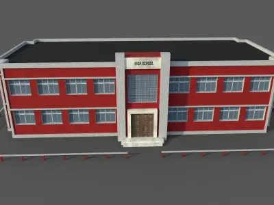 Cartoon High School  Low-poly 3D model